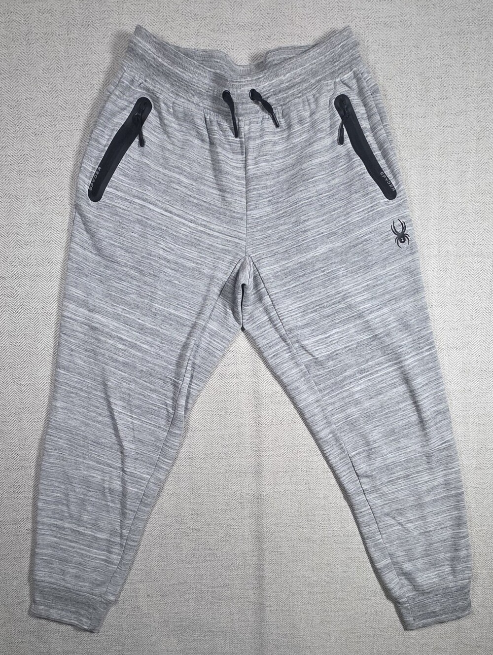 Spyder Active Men’s Gray Fleece Joggers Size Medium Bonded Zip Pockets Tech
